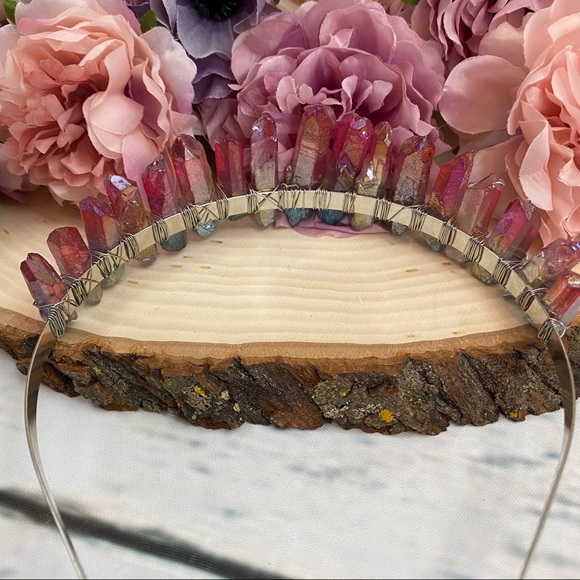 Raw Quartz Rainbow Crystal Headband Hair Jewelry - Picture 11 of 13